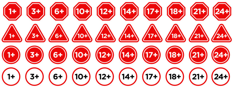 set collections Age restriction sign icon. age limit symbol. age requirement labels template design vector illustration