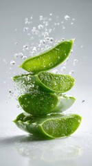 Obraz premium Fresh aloe vera slices splashing water droplets