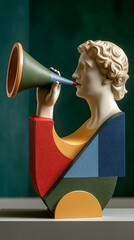 Geometric Muse: A visually striking sculpture. Combining classical artistry with modern geometric forms. The artwork captures an innovative, contemporary, and imaginative spirit.