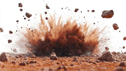 Explosion of Dirt and Rocks with Dust Cloud Isolated on White explosion dust dirt cloud isolated car