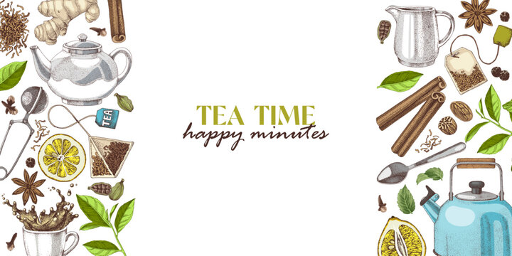 Tea time horizontal vector banner