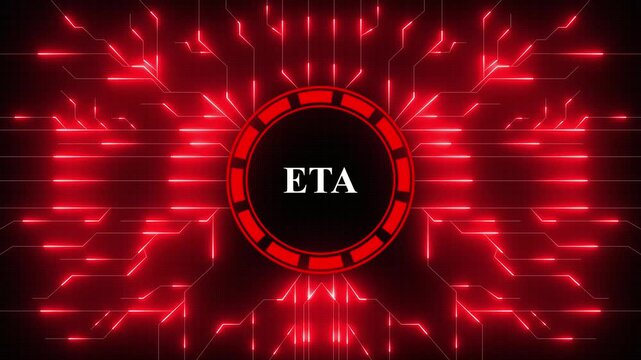Animated ETA concept with business finance and technology icons. Digital Data moving on Circuit Board and CPU . Computer Processing and organizing data.