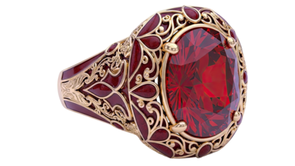 Ornate Gold Ring with Large Red Gemstone