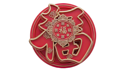 Red and Gold Chinese Character "Fu" Symbol for Good Fortune