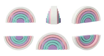 Pastel Rainbow Stacker Toy, Cute Wooden Arch Blocks for Kids