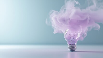 Creative Idea: Light Bulb with Purple Smoke on Blue Background smoke light idea innovation concept