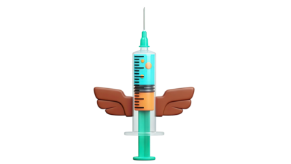 Syringe with wings and pills