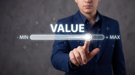 Businessman adjusting value slider for maximum efficiency and performance