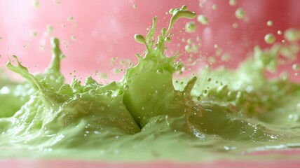 Dynamic Green Liquid Splash on Pink Background green dynamic liquid splash pink background motion ai