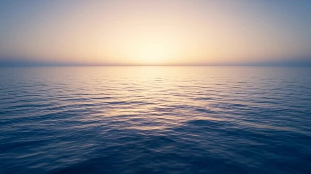 Sunrise over calm water at the beach with soft colors on the horizon and gentle wave patterns