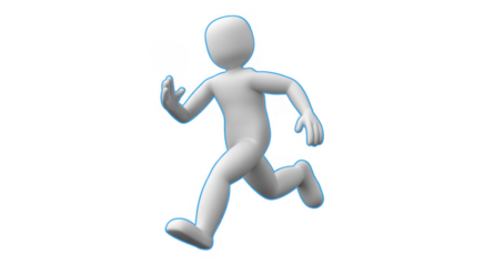 White 3D Running Man person character isolated on a transparent background