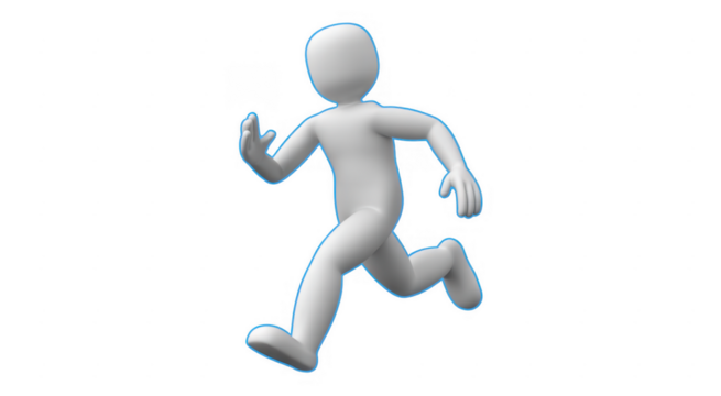 White 3D Running Man person character isolated on a transparent background - Powered by Adobe