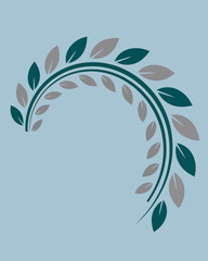 Fototapeta premium Elegant Swirl of Teal and Gray Laurel Leaves Forming a Decorative Archway Against a Soft Blue Background, Symbolizing Victory and Achievement