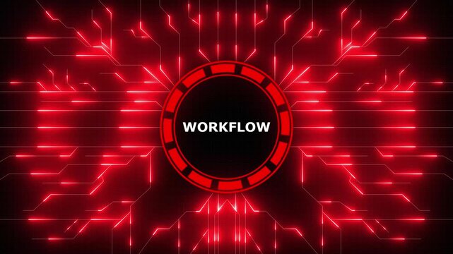 Abstract digital workflow visualization with glowing circuit board lines and futuristic design