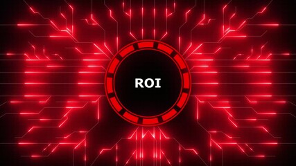 ROI Return on investment financial growth concept. Business, Technology, Internet and network concept. Digital Data moving on Circuit Board and CPU . Computer Processing and organizing data. - Powered by Adobe