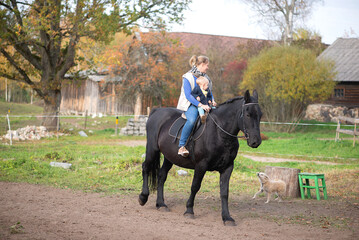 Rural Family Life With Horse Child And Pets