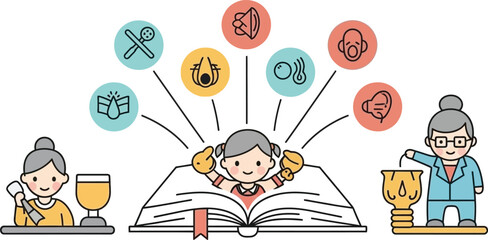 Young Girl's Intellectual Journey Unlocking Knowledge and Cultivating Skills Through Mentorship and Discovery in a Vibrant Educational Concept Illustration