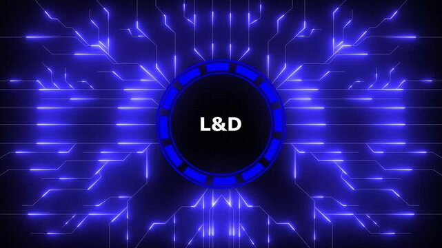 L&D &ndash; Learning and Development. L&D concept head up display (HUD UI) panel and futuristic technology. Digital Data moving on Circuit Board and CPU . Computer Processing and organizing data.