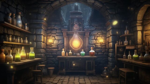 古城地下の禁断魔法薬ファンタジー動画