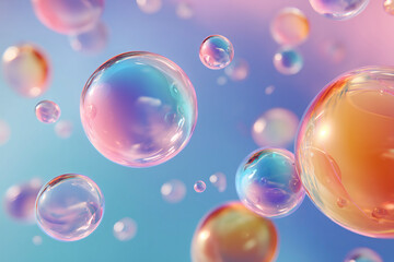 Playful levitation of colorful holographic bubbles for creative product or cosmetic visuals.