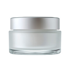 Conceptual cosmetic container made of frosted glass, cut out on transparent background.