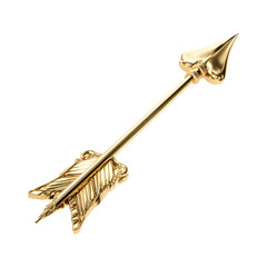Golden cupid arrow with heart tip, isolated on transparent background