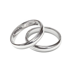 Interlinked silver wedding rings, isolated on transparent background
