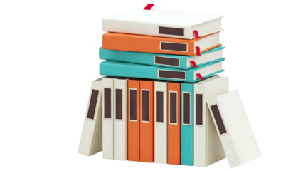 Stack of Hardcover Books with Ribbon Bookmarks and Spine Labels
