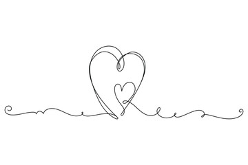 Continuous Line Drawing of Simple Heart Icons. Hand drawn minimal heart line art design. Abstract doodle romantic love concept for valentine card, wedding invitation, web banner and print. Vector