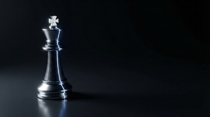 Illuminated Silver Chess King Piece Dark Background Strategy Game. Concept featuring chess, king piece, silver, illuminated, dark background.
