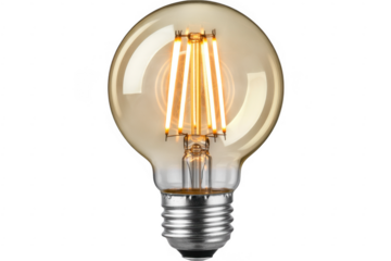 Glowing light bulb illuminated yellow warm isolated on a transparent background