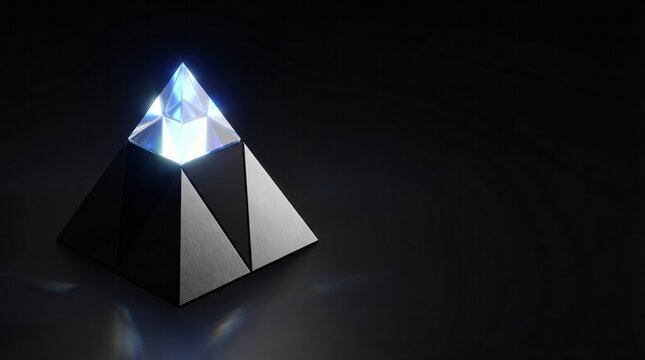 Illuminated Pyramid with Crystal Apex Light Glow Dark Background. Concept featuring pyramid, crystal, light, glow, dark background.