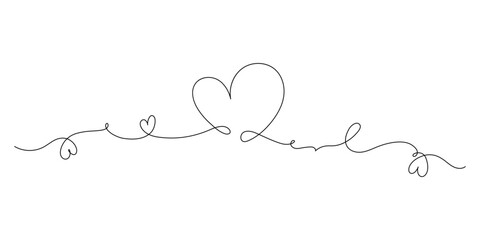 Continuous Line Drawing Of Heart, Love Symbol. Hand drawn minimal heart line art design. Abstract doodle romantic love concept for valentine card, wedding invitation, web banner and print. Vector