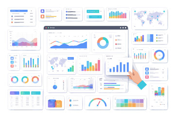 Fototapeta premium Diverse collection of digital dashboards and data visualization elements for business analytics