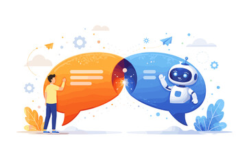 Human and AI chatbot communication visualized through overlapping speech bubbles