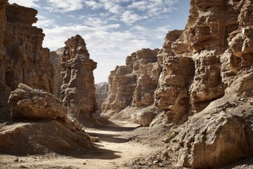 Canyon's earthy path under a sunny sky