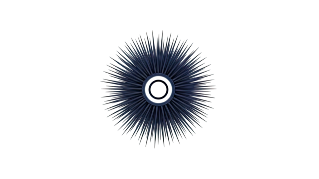 Spiky dark blue abstract object with circular center - Powered by Adobe