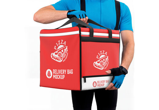 Insulated delivery bag held by courier
