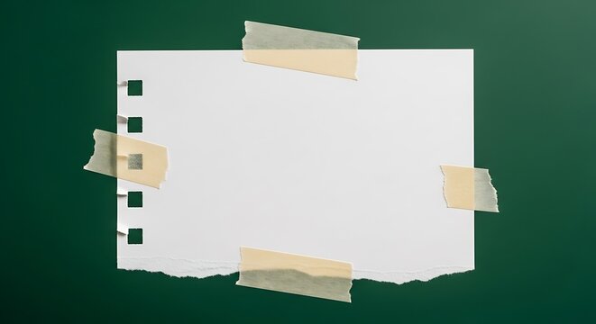 Torn paper note with tape on green background for creative ideas