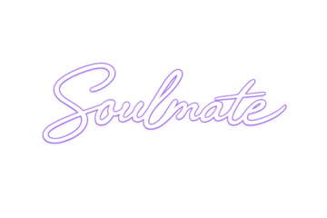 Soulmate neon sign glowing purple typography lettering