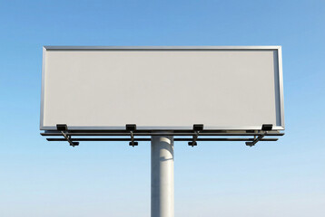 Obraz premium Blank Outdoor Billboard Mockup on Single Pole Against Clear Blue Sky for Advertising and Branding Display