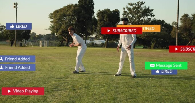 2 men fielding after right man tossing ball sparking social media overlays fading as runner exiting