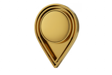 Gold location pin shiny metallic isolated on a transparent background