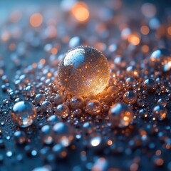 Glowing orb amidst bubbles