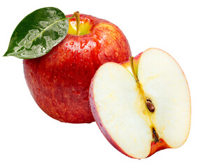Fresh apple with one half cut open isolated on white background, Juicy and bright Apple on White Background High resolution photography, With clipping path.PNG File.