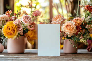 a white sheet of paper for writing on a background of flowers