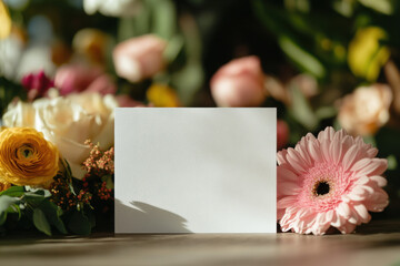 a white sheet of paper for writing on a background of flowers