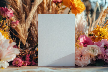 a white sheet of paper for writing on a background of flowers