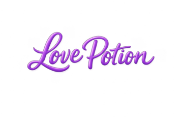 Purple glossy 'love potion' text lettering concept