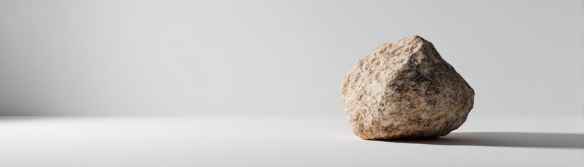 Obraz premium A solitary rock sits on a minimalistic surface, casting a subtle shadow, emphasizing simplicity and natural texture, foundation, long-term investment, leadership